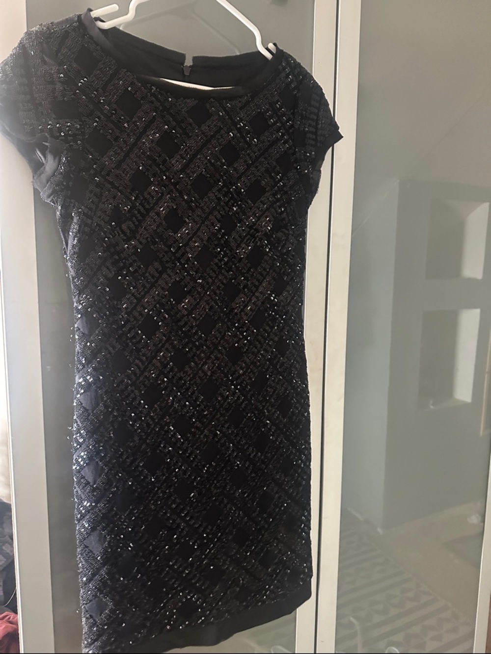 Eliza J Black Beaded Cap-Sleeve Midi Dress